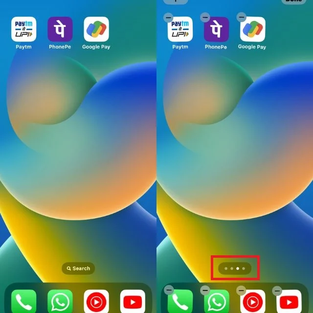 tap the dots above your iphone's dock