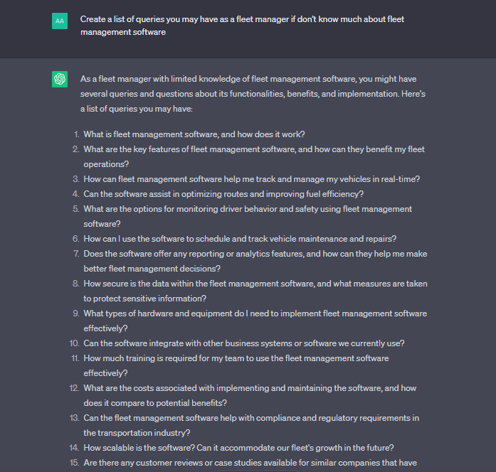 フリート管理に関する質問は chatgpt に送信してください
