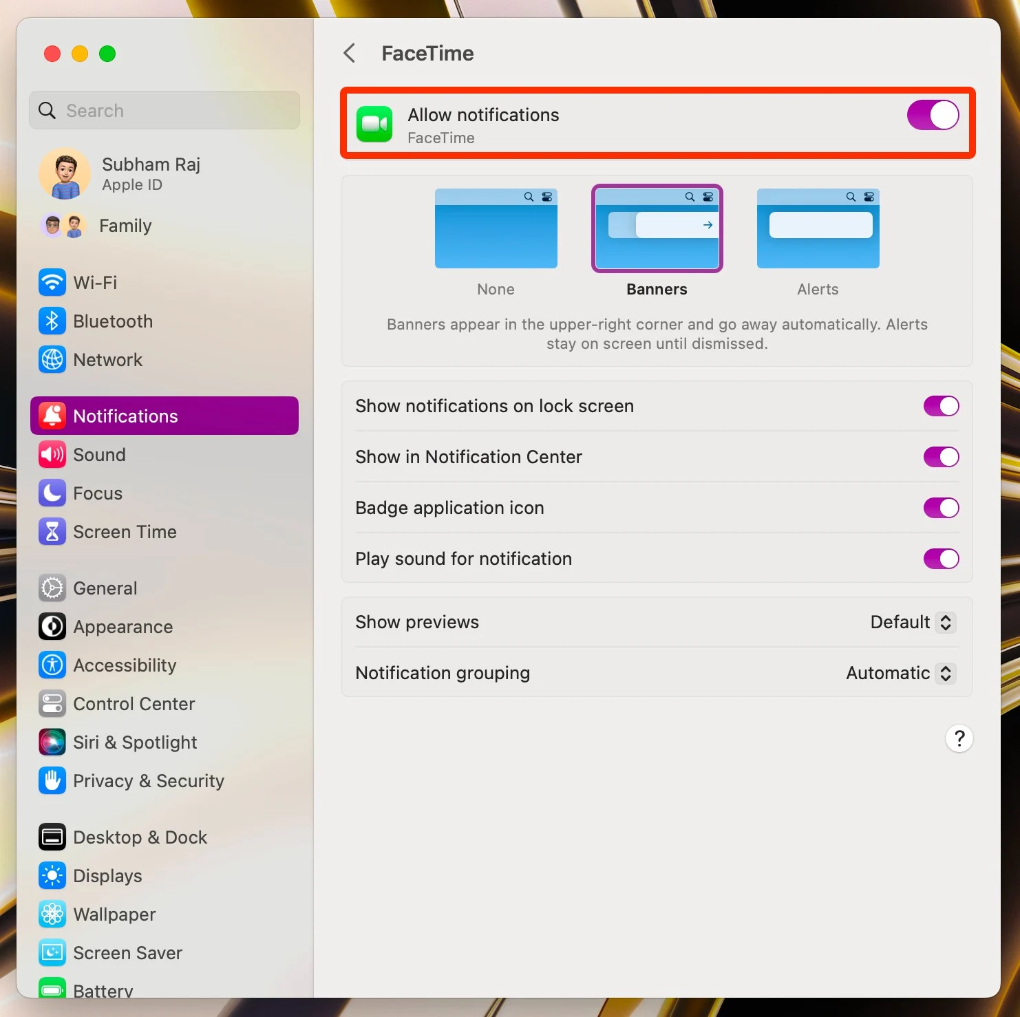 mute facetime notifications on mac