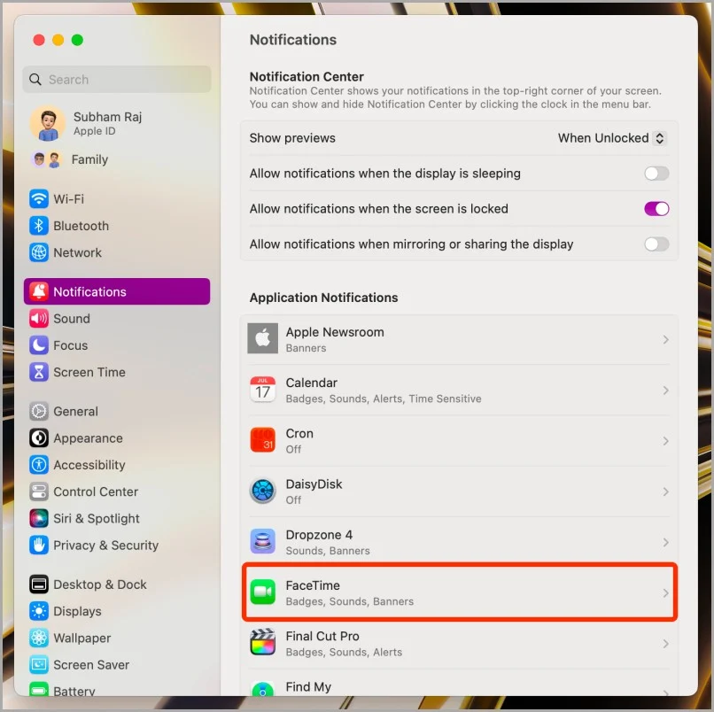 notifications settings on mac