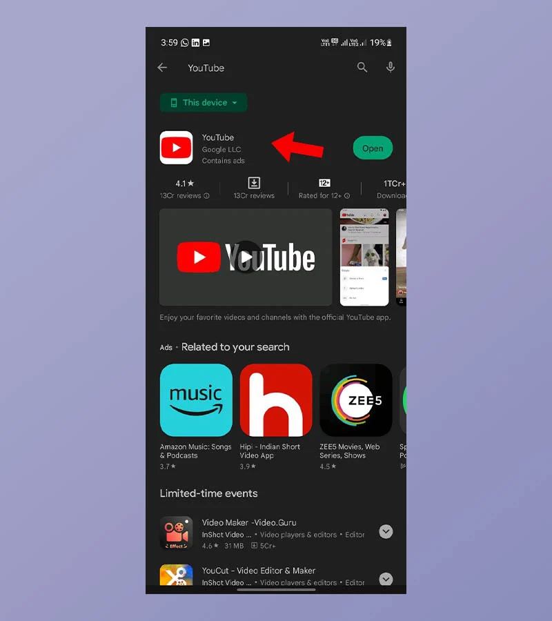 search youtube app