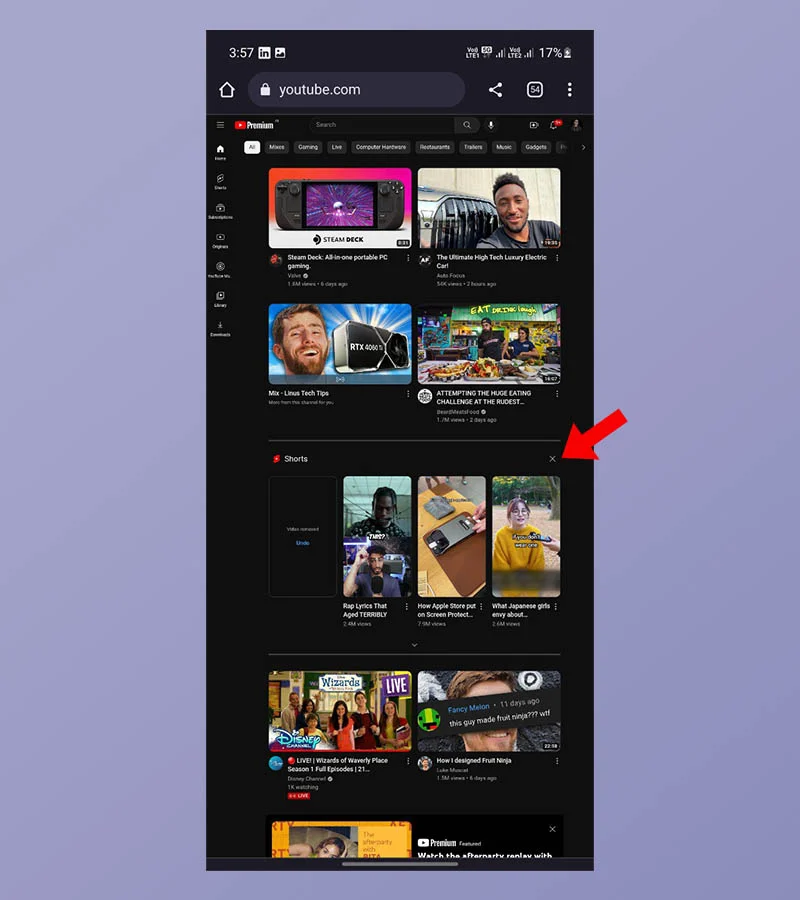 dismiss youtube shorts panel how to hide youtube shorts