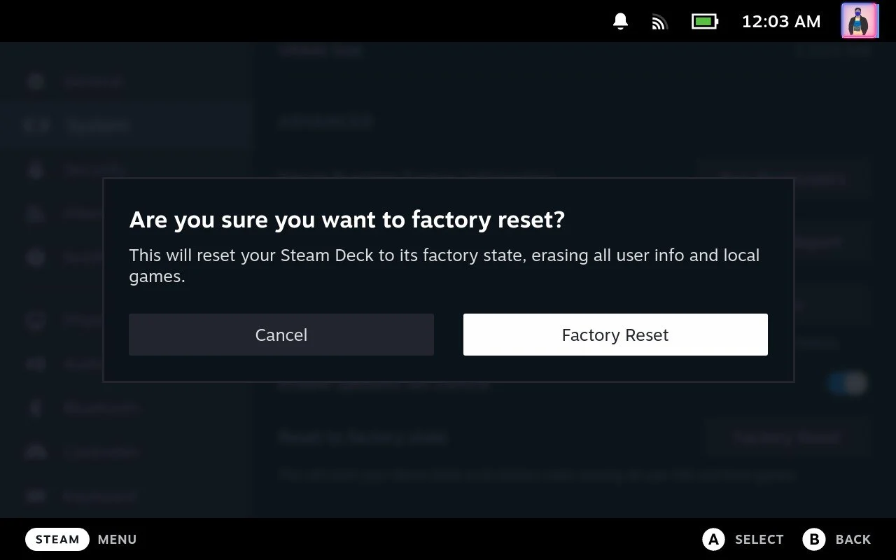 select factory reset to start the process