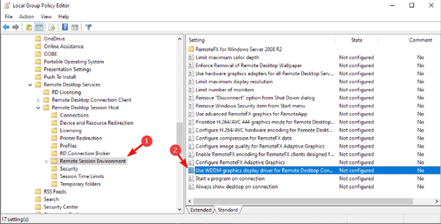 Use WDDM graphics display driver for Remote Desktop Connections