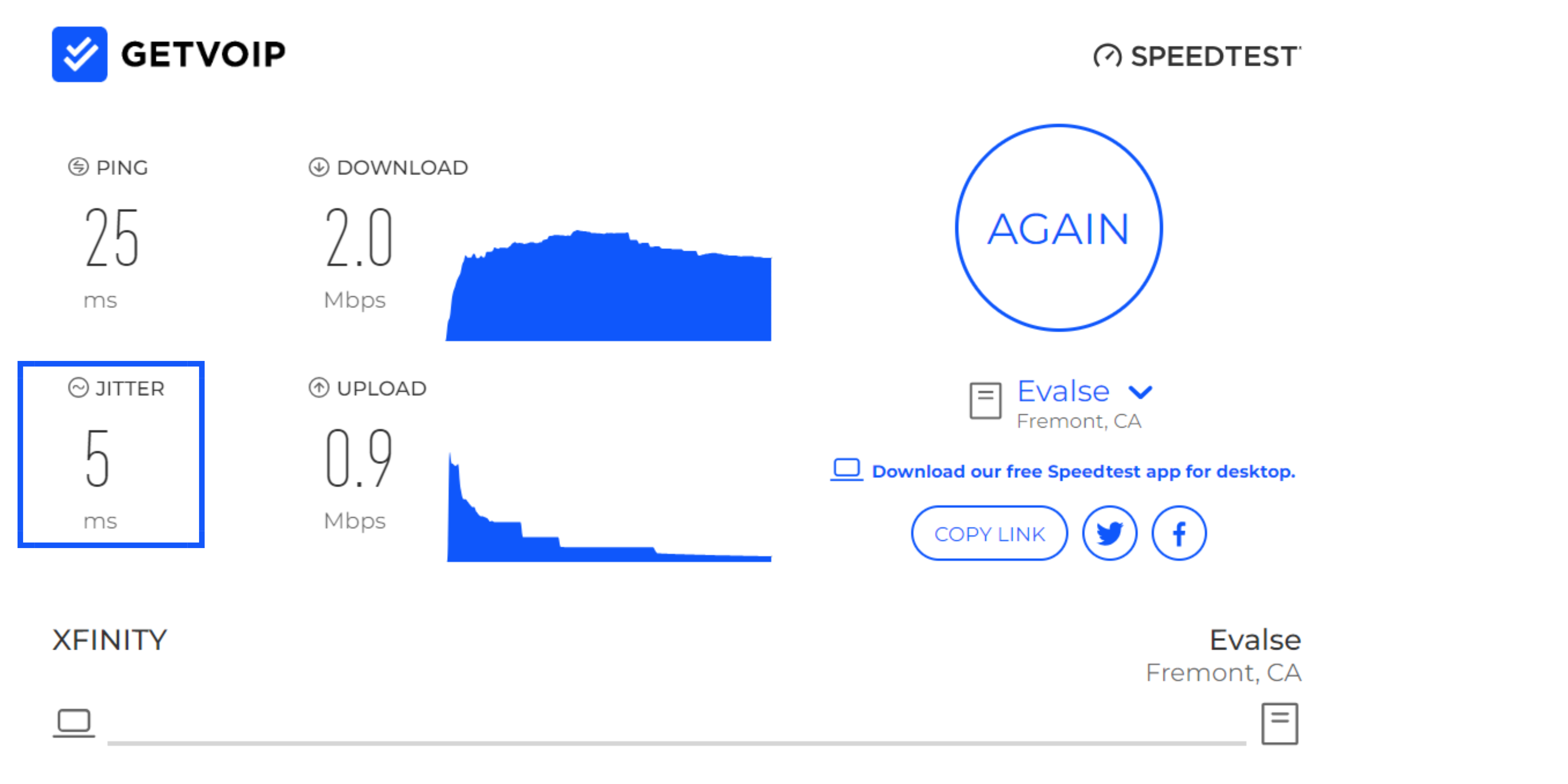 VoIp 속도 테스트 지터(IP 제거됨)