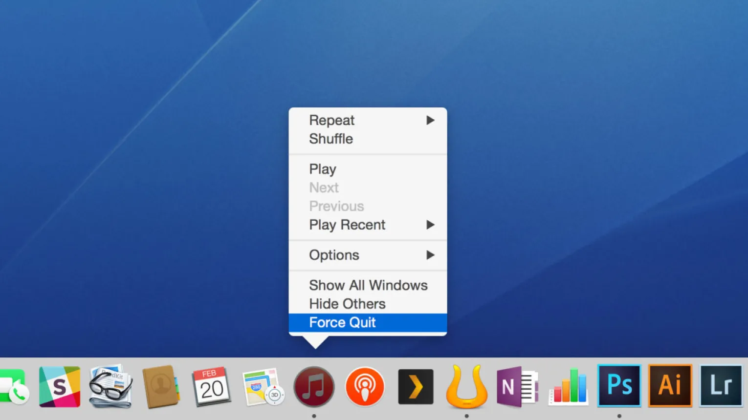 forcer à quitter l'application via os x dock