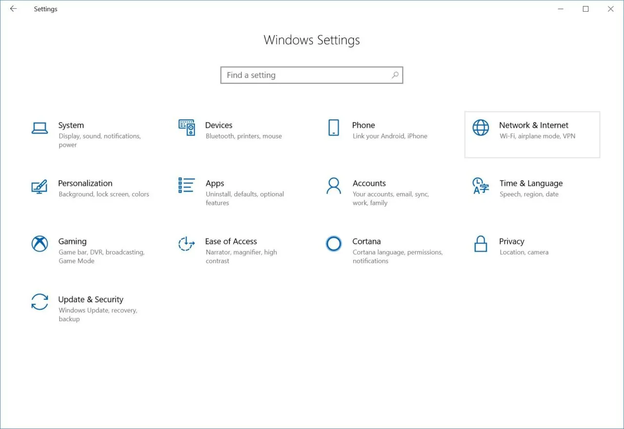 configurações de rede e internet do windows 10