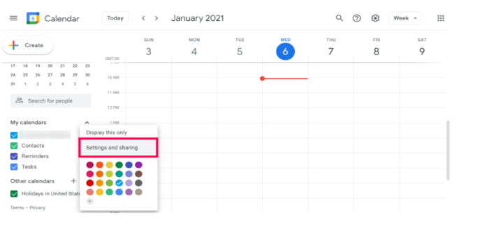 Google Calendar - Setări și partajare