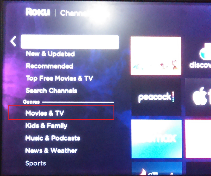 Page des chaînes de streaming Roku