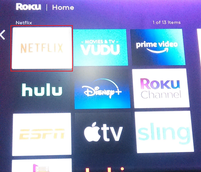 Página de inicio de Roku