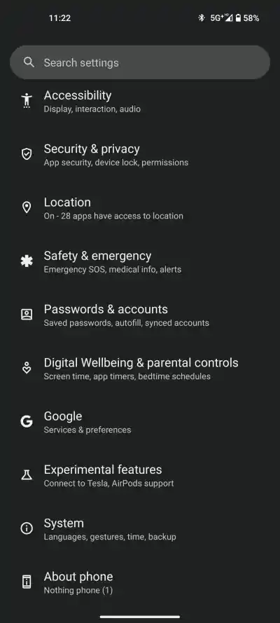 Android Informacje o telefonie