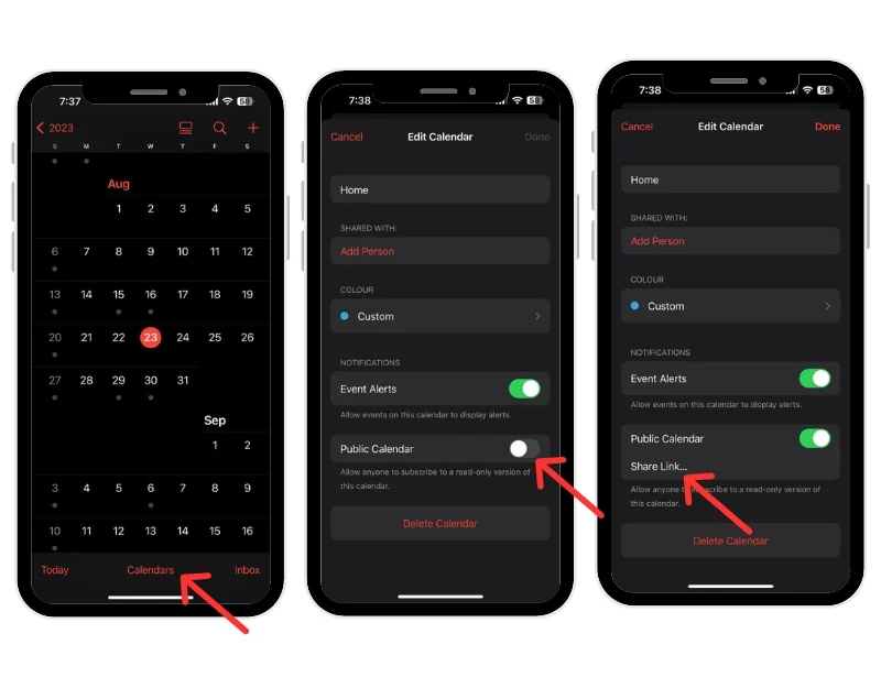 get apple calendar link on iphone