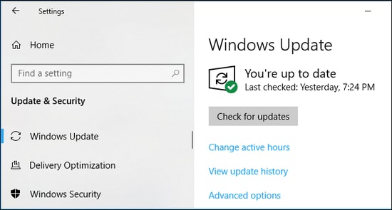 Verifique se há atualizações nas configurações do Windows