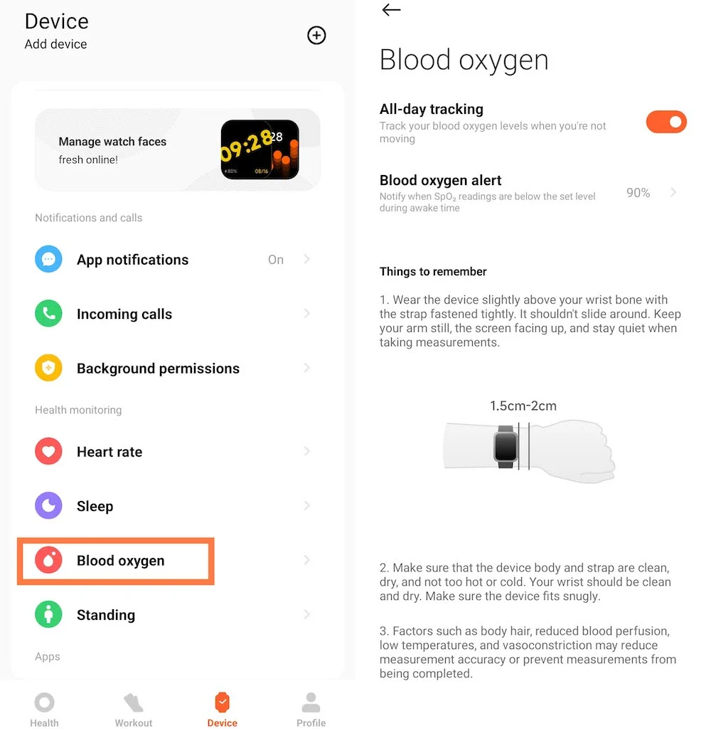 blood oxygen monitoring
