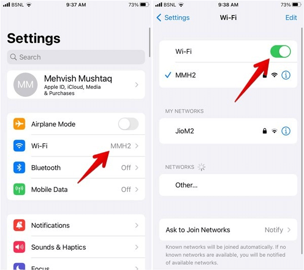 Toggle off the WiFi toggle