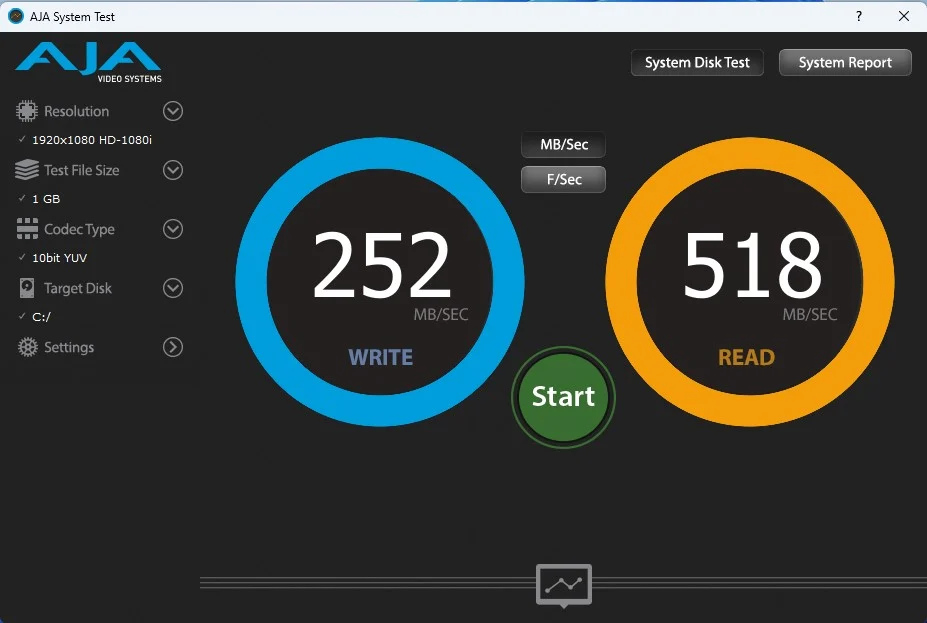 best disk speed test apps- aja disk speed benchmark