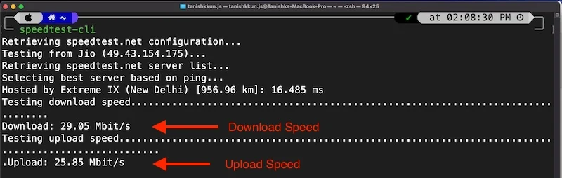 using speedtest cli to check the network speed