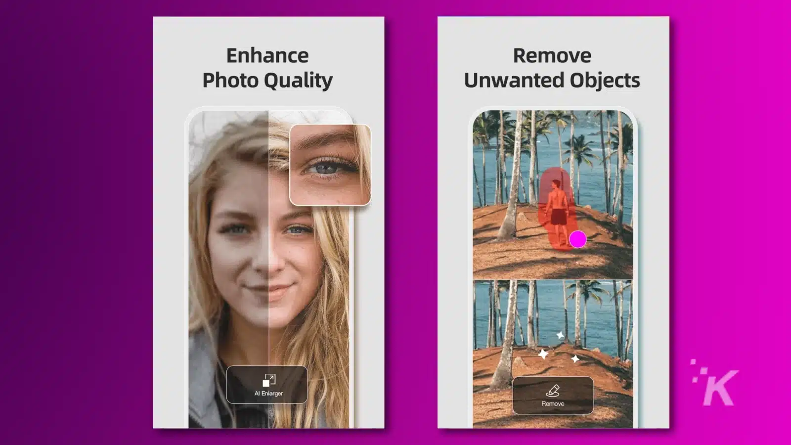 Screenshots of the fotor beauty filter app