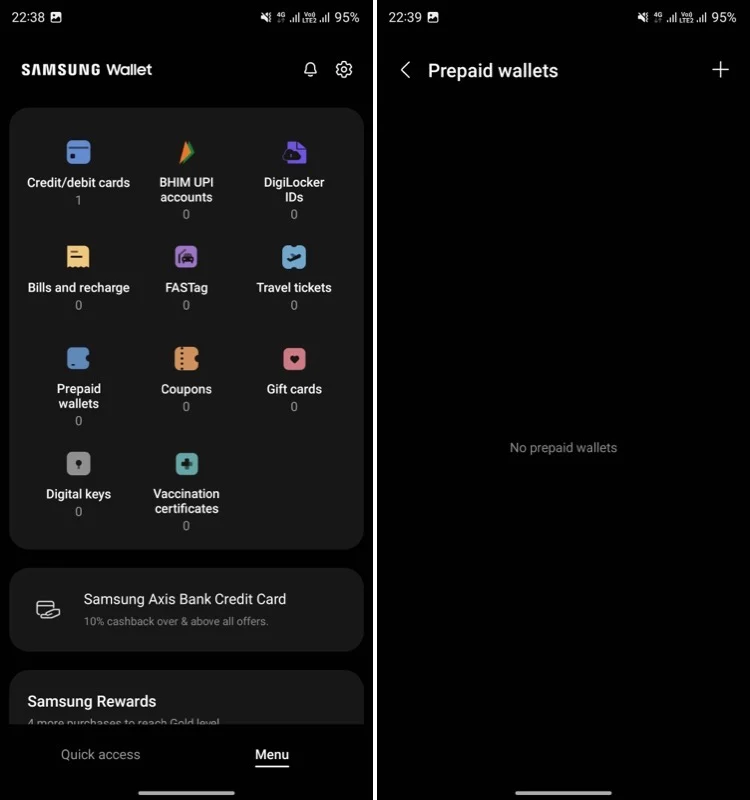 prepaid wallet setup screen on samsung wallet