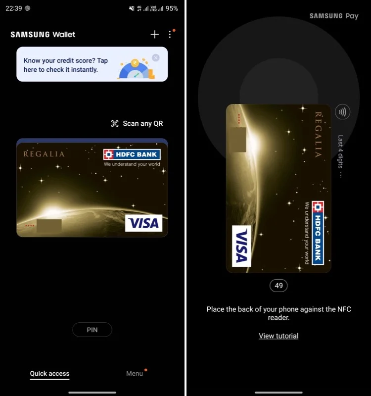 payment mode screen on samsung wallet