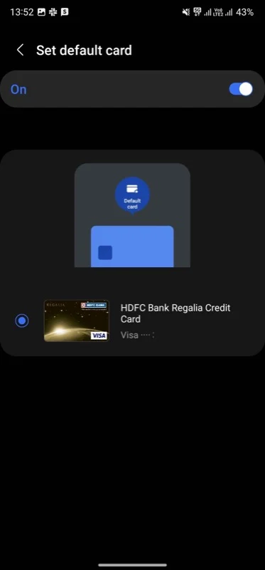 setting default card in samsung wallet