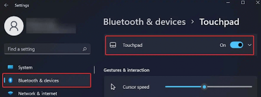 On Tochhpad from bluetooth devices