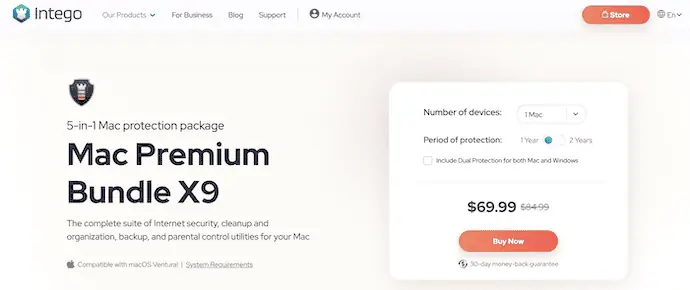 Homepage des Intego Mac Premium Bundle X9