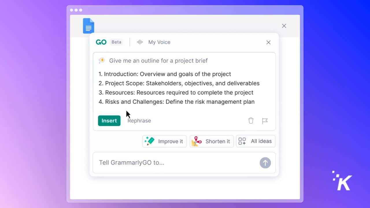 Grammarly aller sur un fond dégradé violet