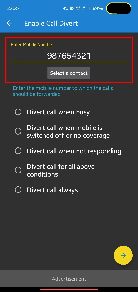 enter number and select required option