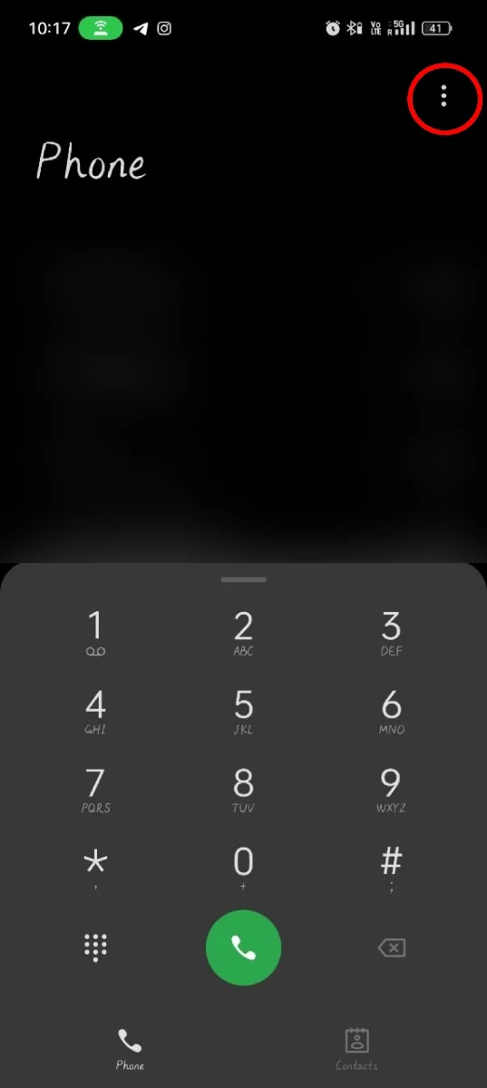 open kebab menu in oppo dialer