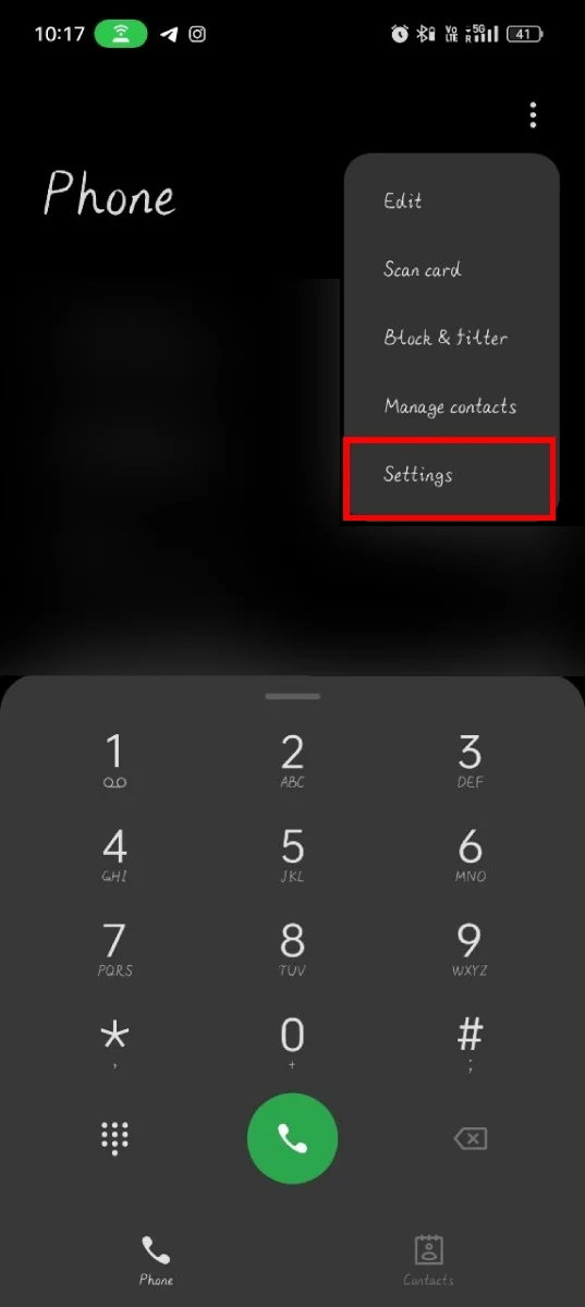 open settings in oppo dialer