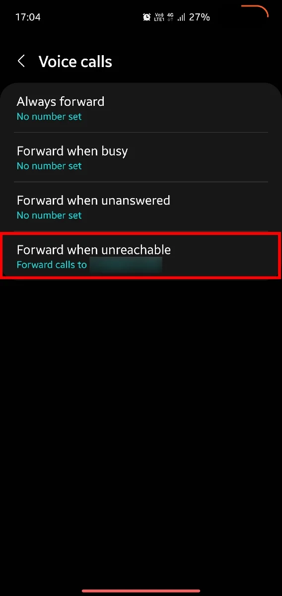 select call forwarding type to disable