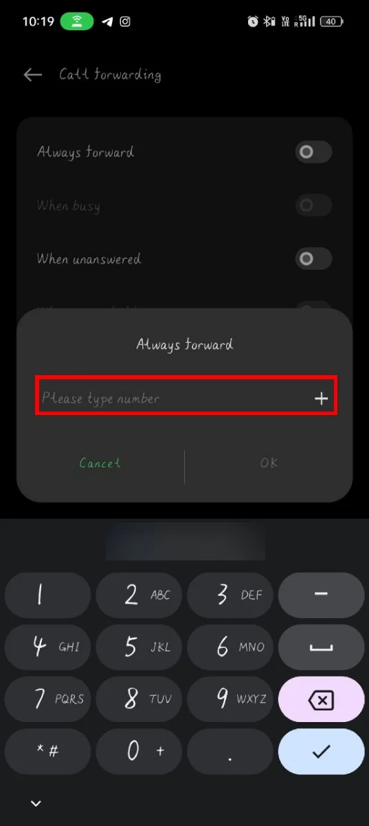 enter number for call forwarding