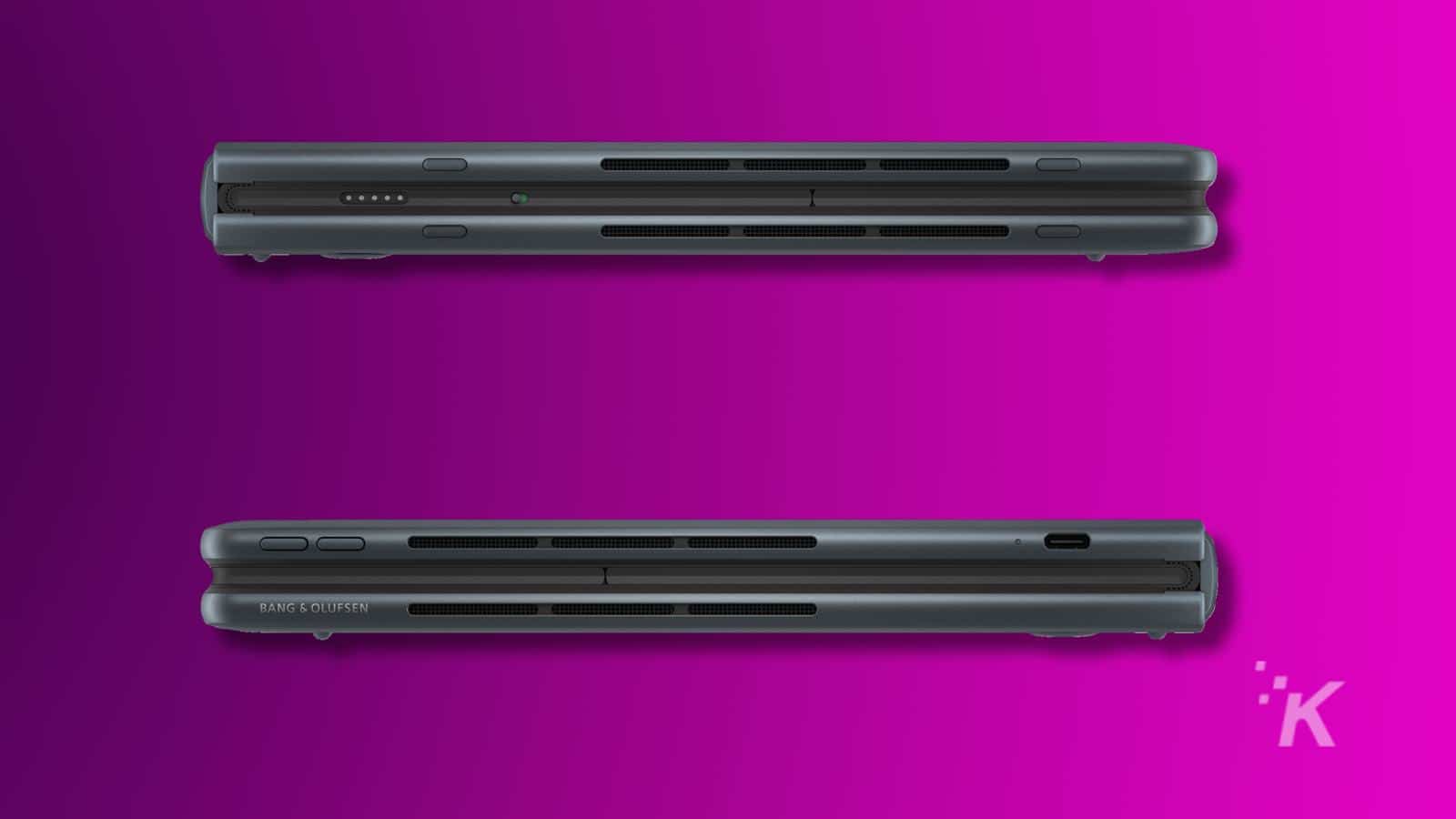 HP Spectre Fold vista laterale su sfondo viola