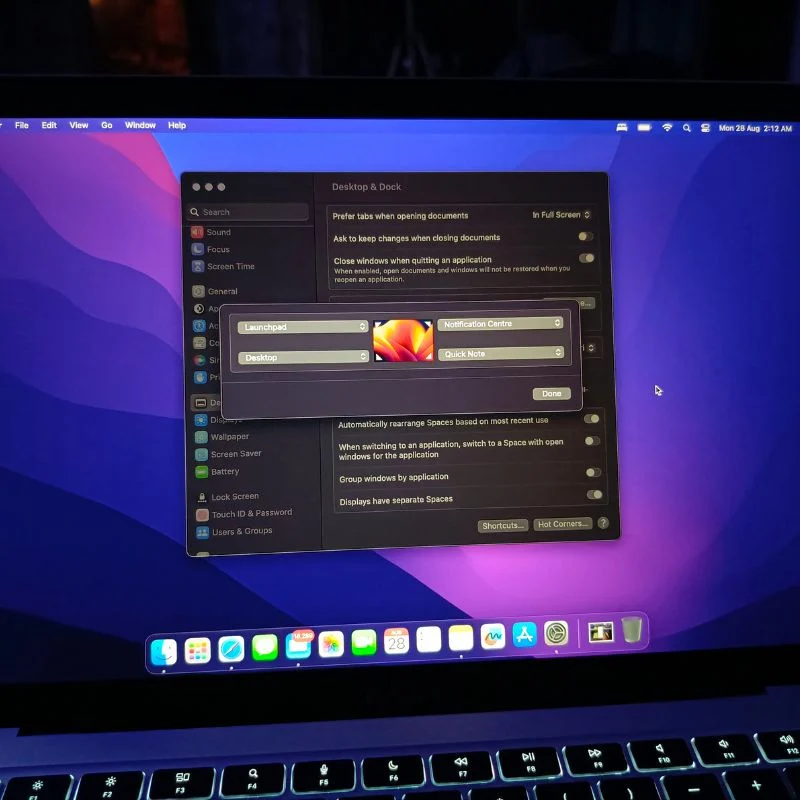 macos hot corner settings