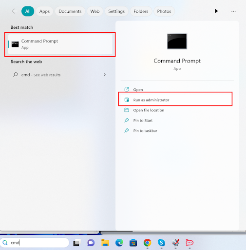 Command Prompt Run as admin in Windows 11