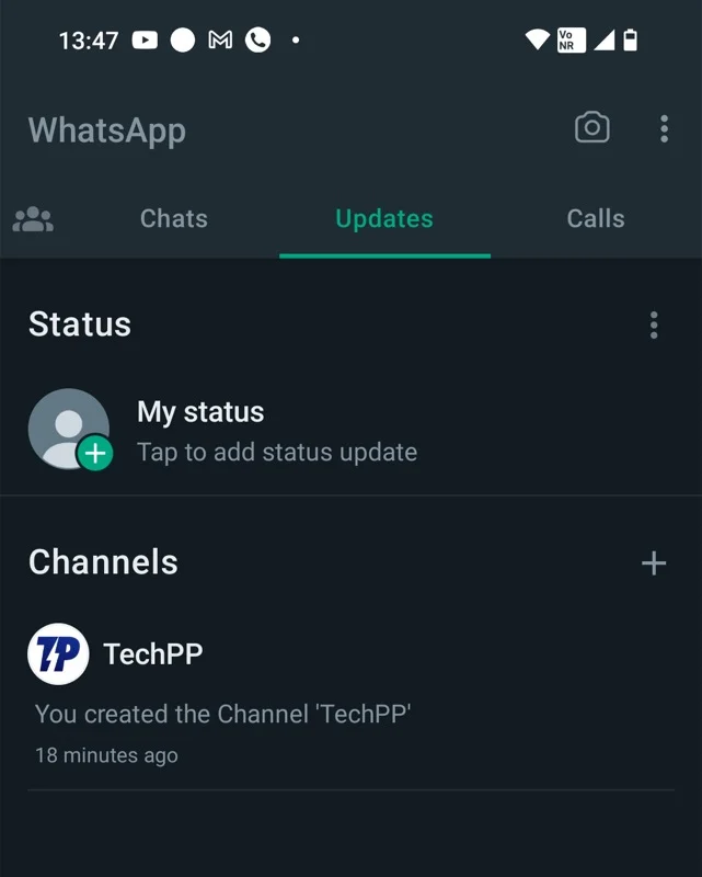 new channel on the updates page in whatsapp