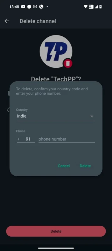 confirming channel deletion on whatsapp