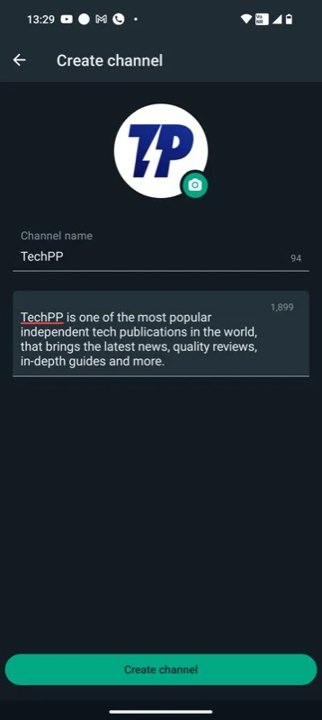 channel name, description, and icon