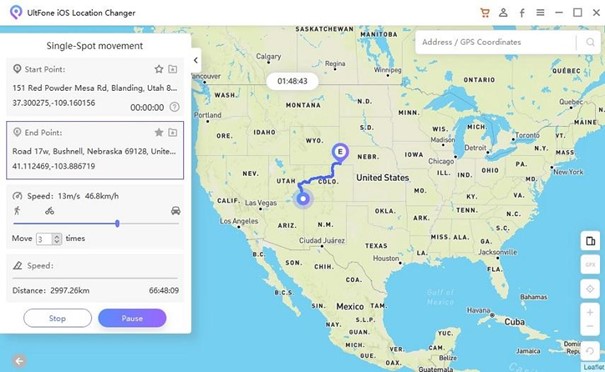 Carte de localisation sur le changeur de localisation Ultfone