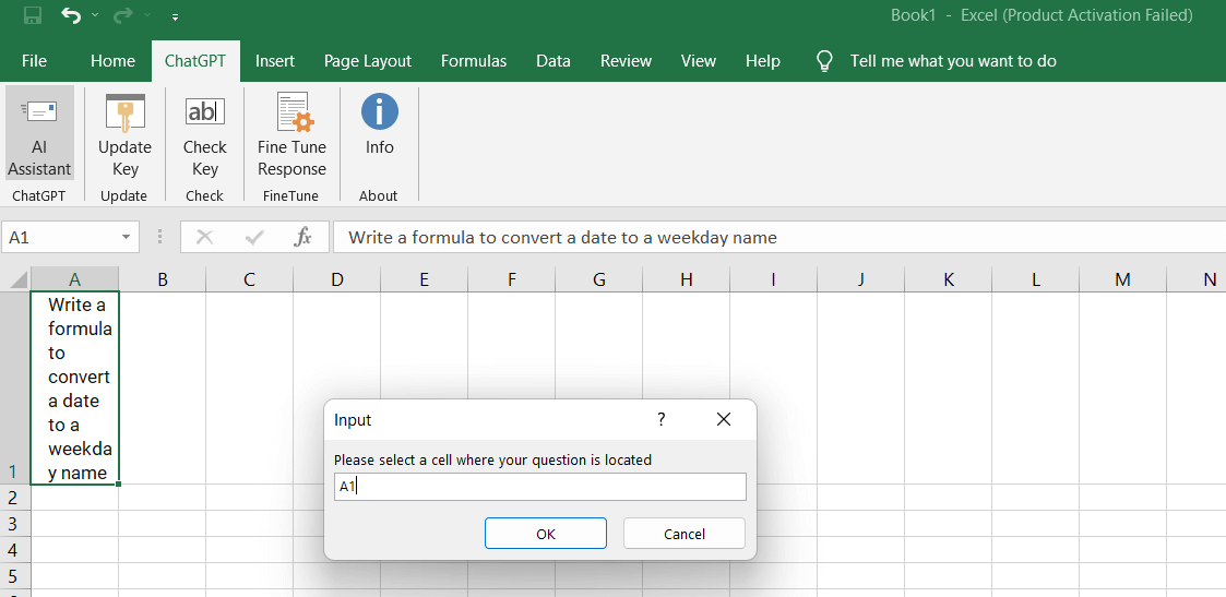 ใช้ chatgpt ในแผ่นงาน Excel