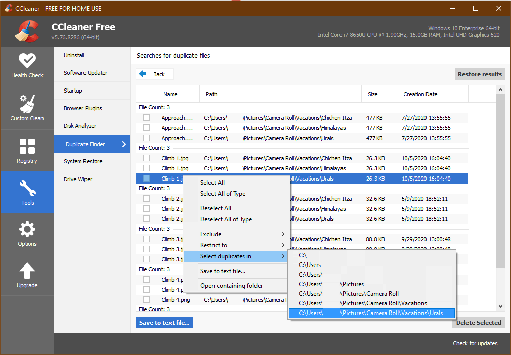 localizador de duplicatas ccleaner Windows