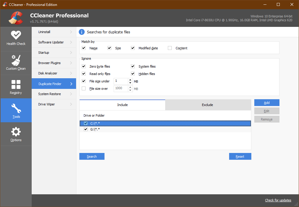 Wyszukiwarka duplikatów plików CCleaner