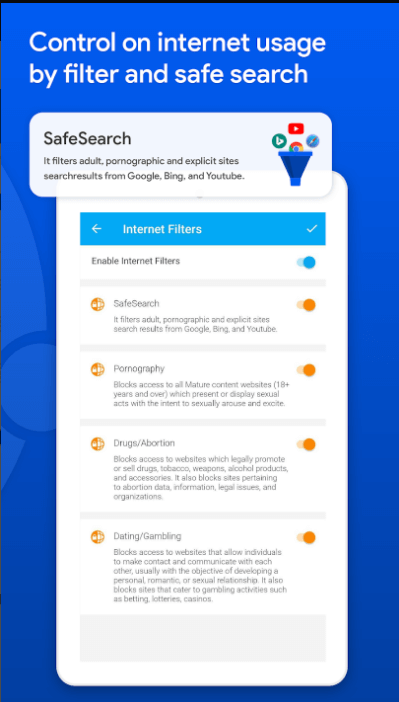 Filtro Internet sull'app Family Time