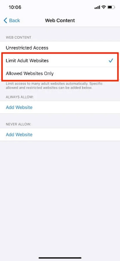Allowed Websites Only or Limit Adult Websites