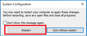 Restart PC After Changing Settings from System Configuration