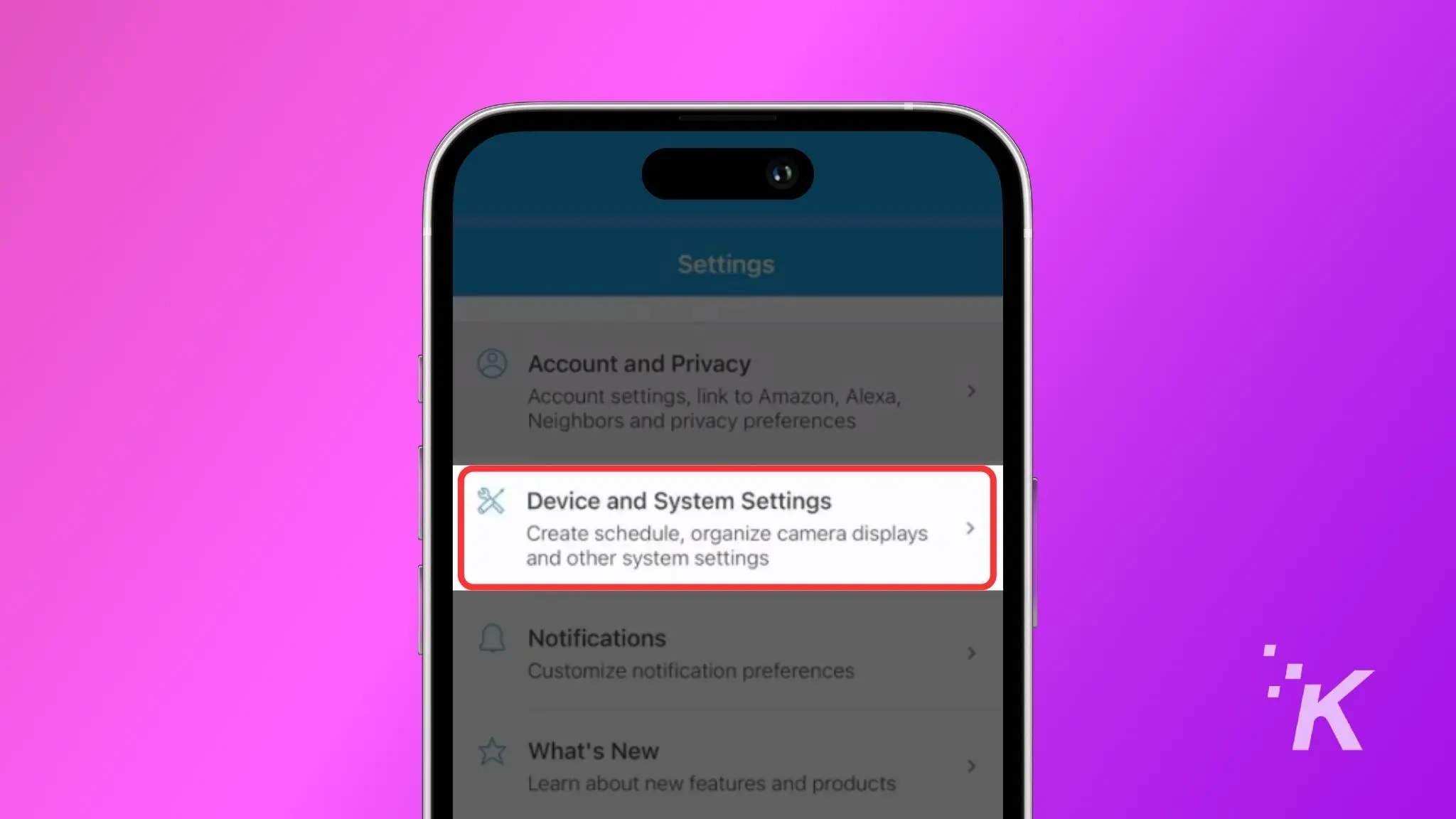 Image showing the instructions to open device and system settings on blink app