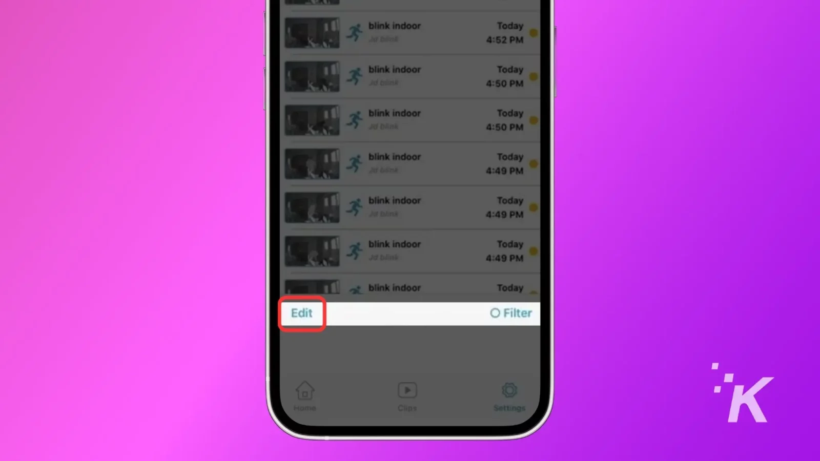 Instruction for deleting the video from blink app on ios device