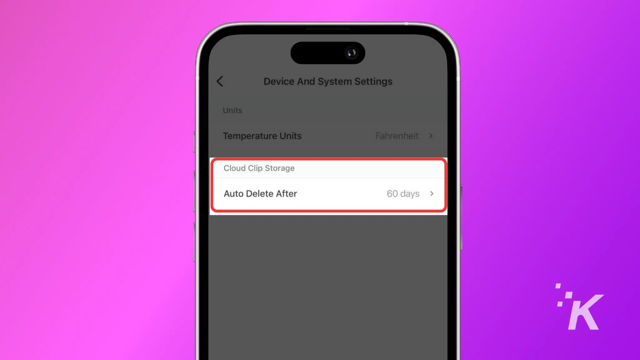 Instructions to select auto delete after settings in app