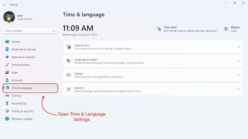 open time & language settings